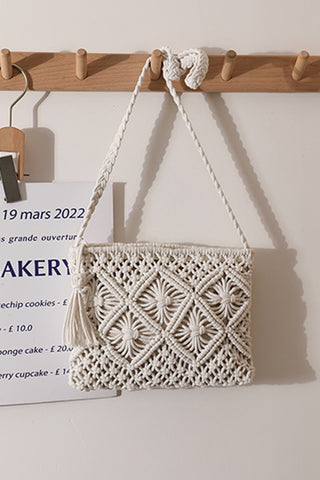 Fashion Solid Tassel  Woven Crossbody Bag