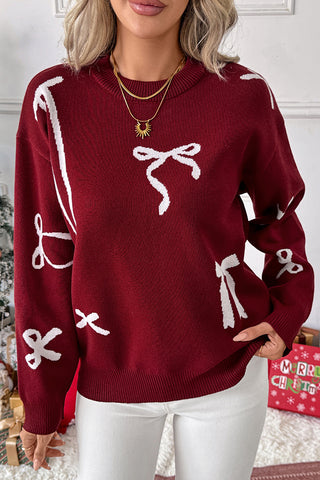 Merry Christmas Bow Print Casual Sweater