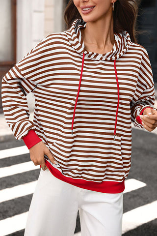 Stripe Print Color Block Hooded Pocket Sweatshirt