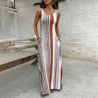 Vacation Style Stripe Print U Neck Maxi Dress