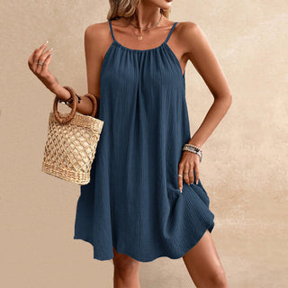 Fashion Solid Color Tie Back Loose Dress