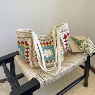 Ethnic Style Color Block Casual Weave Bag