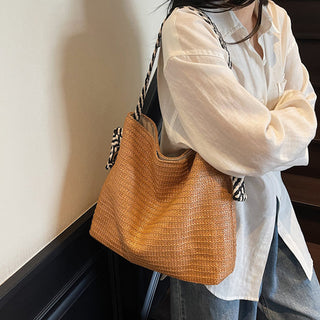 Fashion Resort Style Color Block Weave Bag