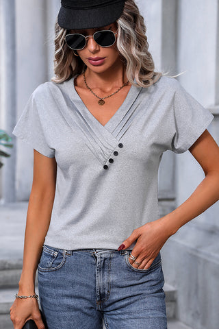 Fashion Solid Color V Neck Casual Tops