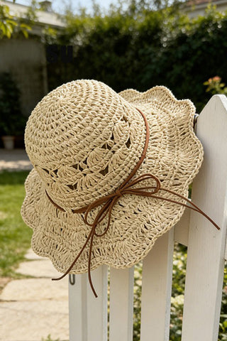 Color Block Crochet Hollow Straw Hat