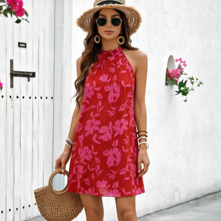 Fashion Printed Halter Neck Mini Dress