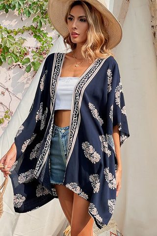 Fashion Printed Open Front Loose Cape Coat