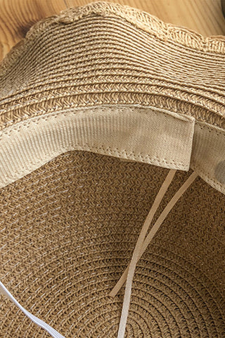 Pearl Wavy Wide Brim Casual Straw Hat