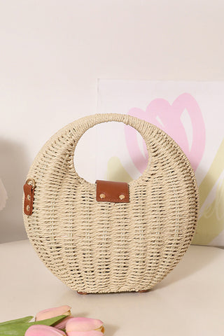 Color Block Gold Clasp Hollow Handle Weave Bag