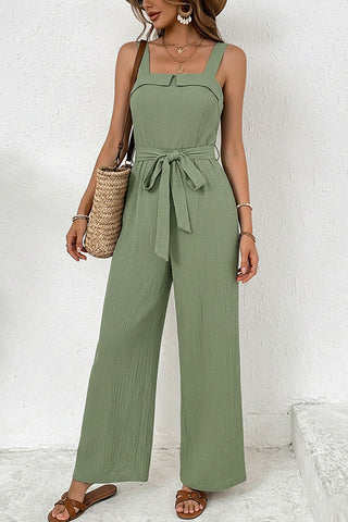Solid Color Sleeveless Tie Waist Jumpsuit