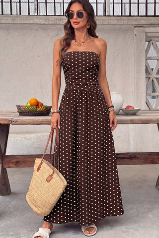Dots Print Sleeveless Bandeau Retro Dress