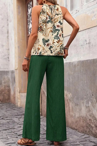 Fashion Printed Halter Neck Two Piece Set