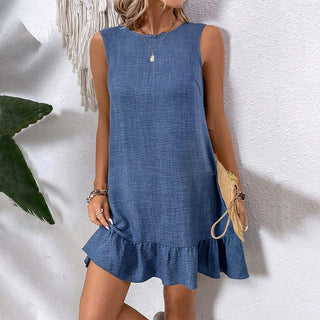 Solid Color Ruffle Hem Tie Back Mini Dress