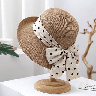 Retro Polka Dot Bow Straw Hat