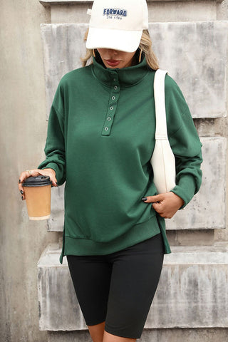 Solid Color Turtleneck Button Casual Sweatshirt