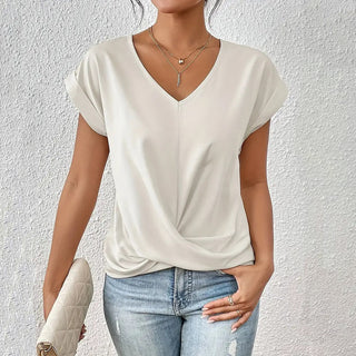 V Neck Solid Criss Cross Design Casual Top