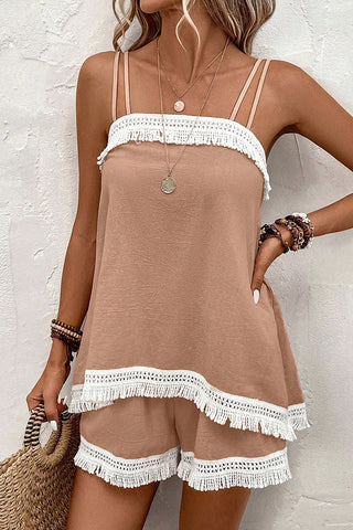 Resort Style Color Block Tassel Two Piece Set