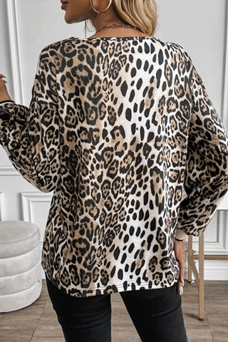 Leopard Print V Neck Color Block Casual Top