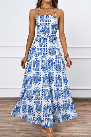 Resort Style Printed Halter Neck Maxi Dress