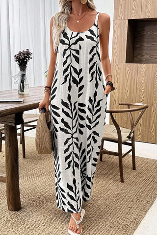Leaf Print Resort Style Casual Jumpsuit