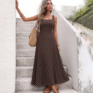 Polka Dot Print Square Neck Retro Dress