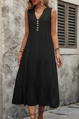 V Neck Solid Color Loose Casual Dress