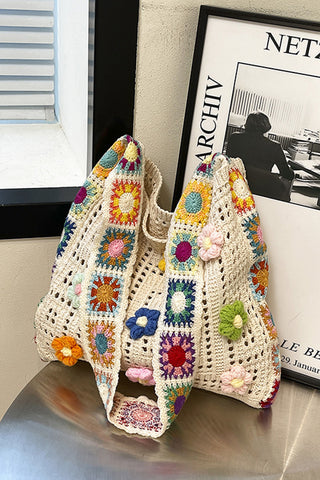 Fashion Flower Design Hollow Weave Bag