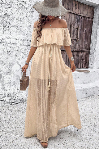Solid Color Off The Shoulder Slit Design Dress