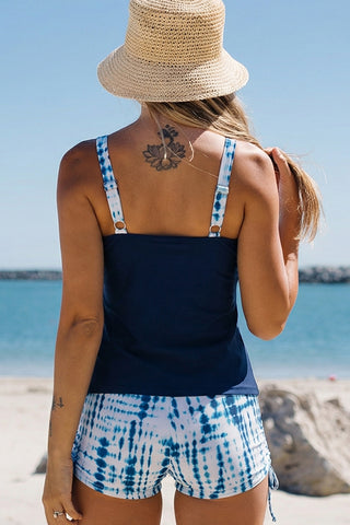 Fashion Printed Drawstring Side Tankini Set