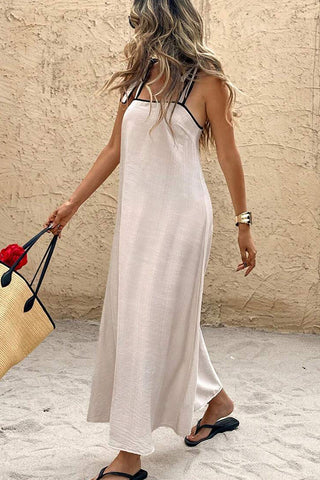 Resort Style Color Block Tie Shoulder Casual Dress