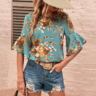 Fashion Printed Bell Sleeves Casual Top