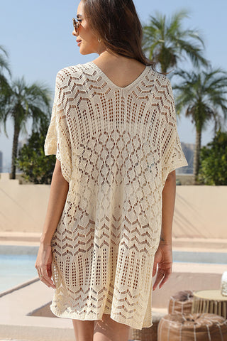 Solid Color Hollow V Neck Swimwear Cover Up
