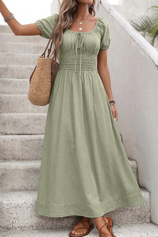 Retro Style Square Neck Solid Color Dress