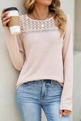 Lace Patchwork Solid Long Sleeve Casual Top