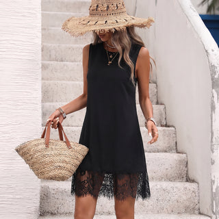 Lace Patchwork Solid Color Casual Dress