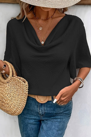 Solid Cowl Neck Flared Sleeve Casual Top