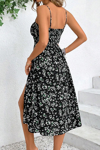 Floral Print Slit Design Sleeveless Slip Dress