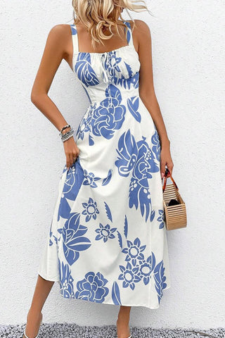 Fashion Printed Smocked Back Tie Front Dress