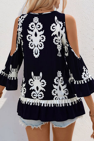 Retro Style Off-Shoulder Printed Lace Patchwork Top