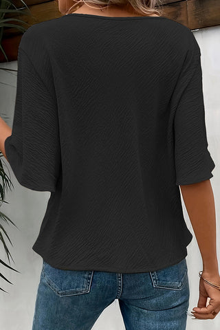 Solid Cowl Neck Flared Sleeve Casual Top