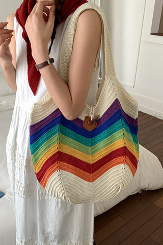 Fashion Rainbow Color Block Knitted Bags