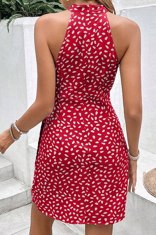 Dots Print Halter Zipper Tie Side Mini Dress