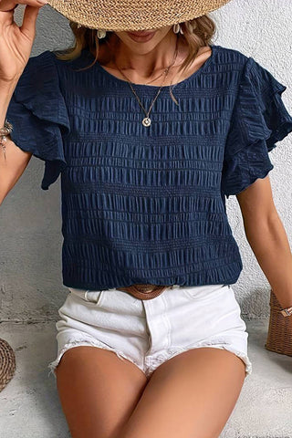 Solid Layered Sleeve Round Neck Top