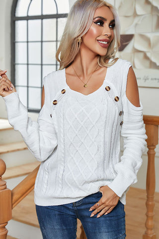 Solid Color Off-Shoulder Button Knit Sweater