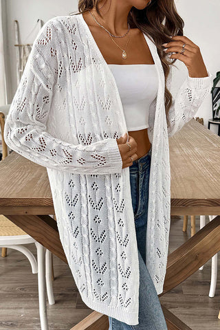 Solid Hollow Knitted Open Front Cardigan
