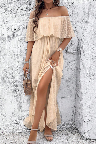 Solid Color Off The Shoulder Slit Design Dress
