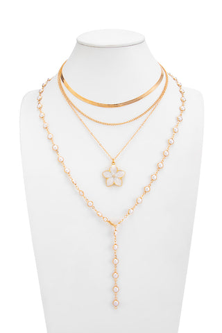 Pearl Flower Charm Layered Necklace