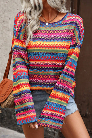Colorful Round Neck Long Sleeve Top