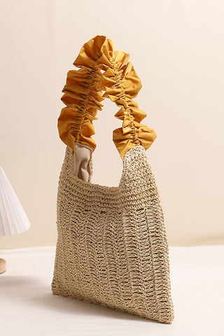 Fashion Women Color Block Weave Handbag