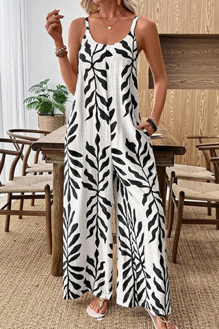 Leaf Print Resort Style Casual Jumpsuit